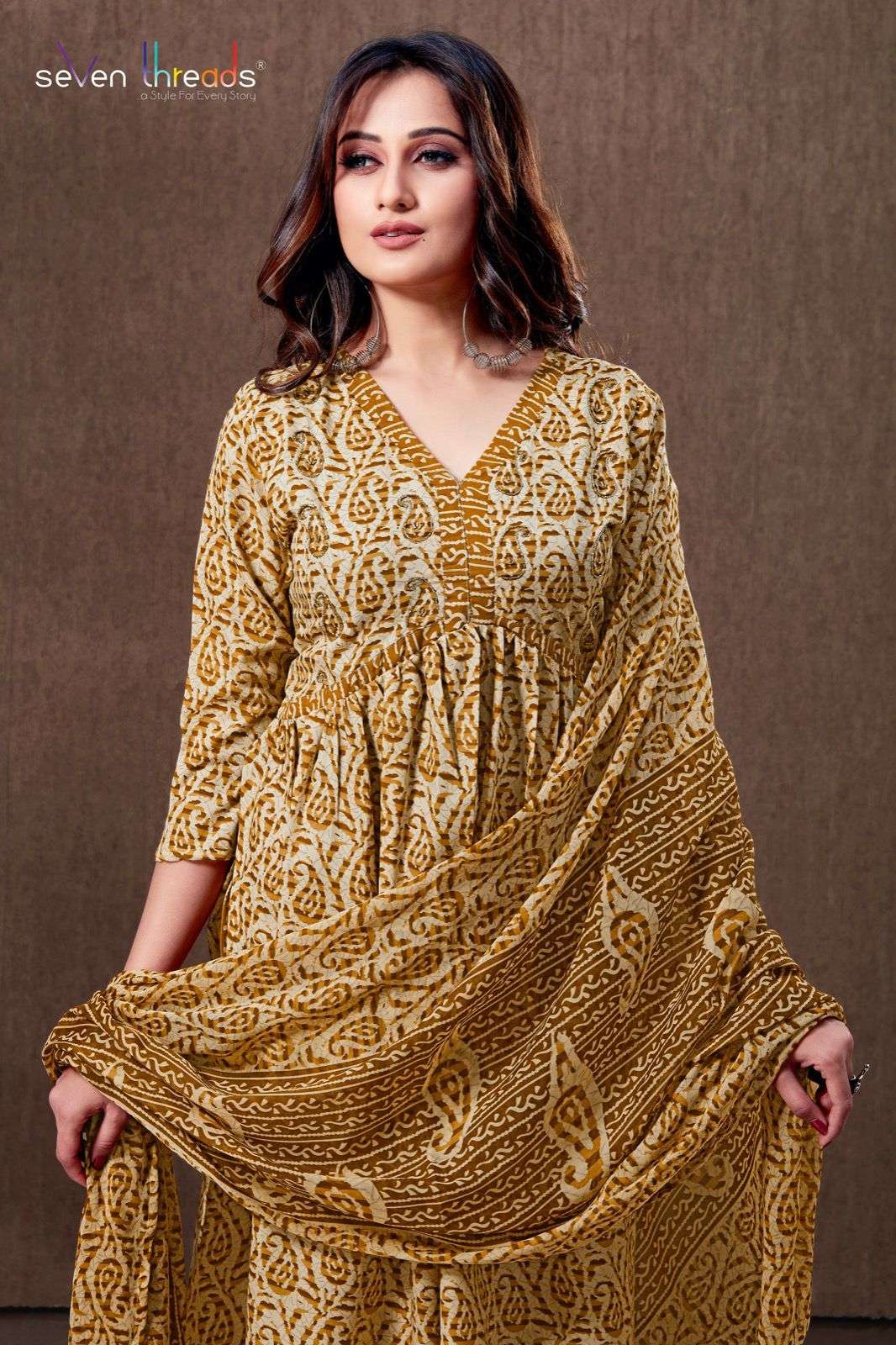 NON CATALOGUE EX 50 RICH COTTON ELEGANT HANDWORK CLASSIC ALIA CUT PRINTED KURTI WITH PANT AND DUPATTA BY SEVEN THREADS BRAND EX 50  C C